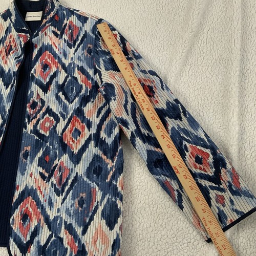Alfred Dunner Jacket Size 10 Blue Pink Ikat Print Open Front Lined Quilted Ikat - Picture 10 of 12