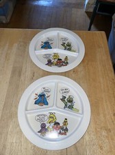 2 Melamine Sesame Street Muppets Round Divided Childs Plate 9"