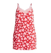 JOYSPUN Women  s Plus Size 2X 18W-20W Lace Trim Knit Chemise Big Hearts   Red