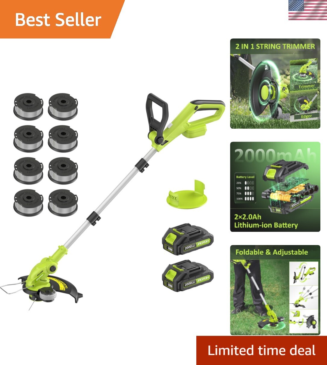 12V 20V Cordless String Trimmer Edger 12-Inch Battery-Powered Yard Tool