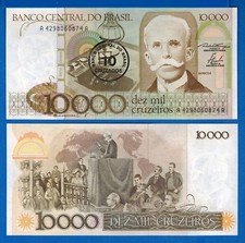 Brazil P-206 10 Cruzados/10,000 Cruzeiros Year ND 1986 Uncirculated Banknote