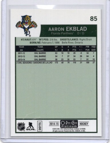 2014-15 O-Pee-Chee Platinum Retro Rainbow #85 Aaron Ekblad Rookie Card RC - Picture 2 of 2