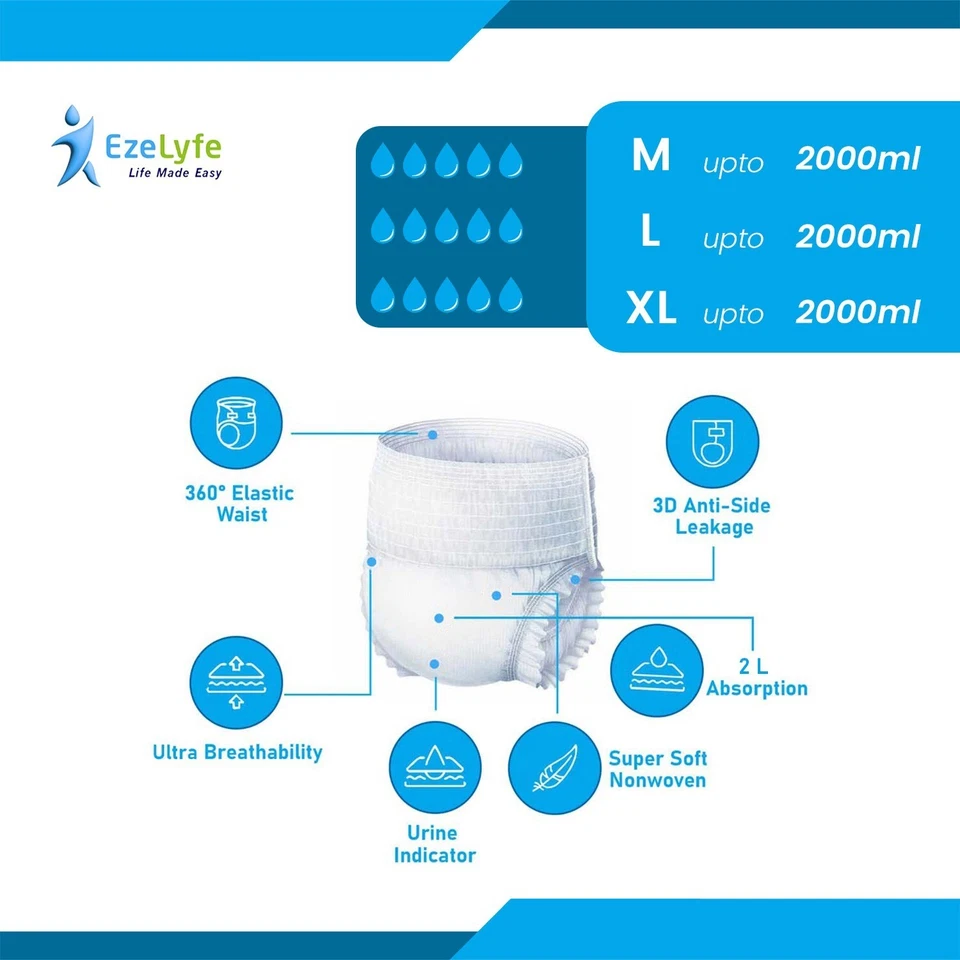 EzeLyfe Premium Adult Pull-Up Incontinence Pants Diaper Unisex Next Day Delivery - Image 3 of 4
