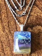 Italy 925 Necklace Glass Murano Style Glass Pendant ~ Tree ~ Multicolor 18”