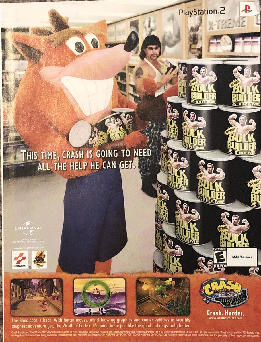 PRINT AD 2001 Crash Bandicoot Wrath Of Cortex PS2 VTG Video Game