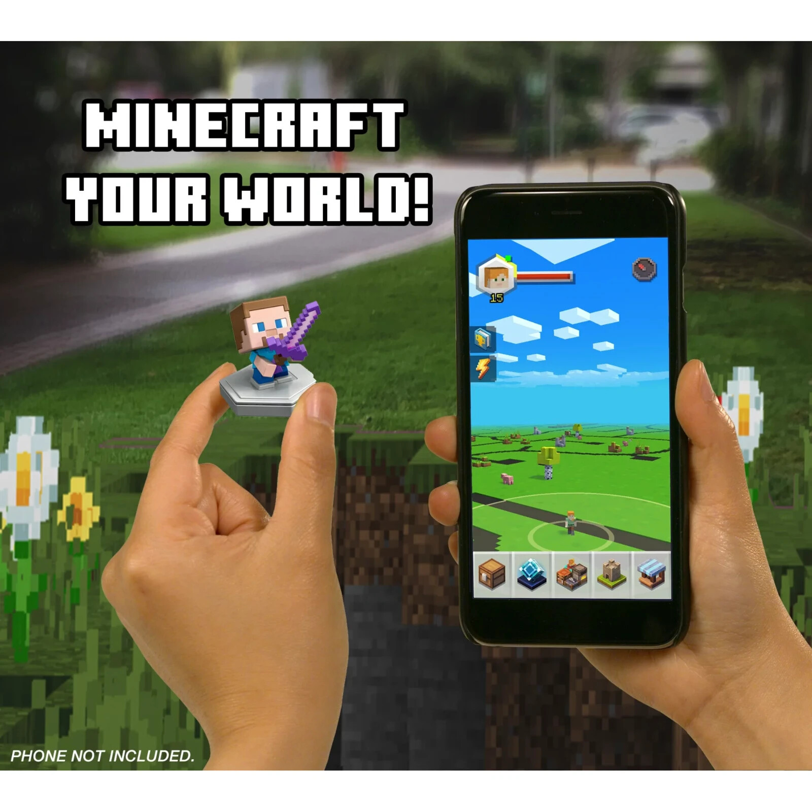 Minecraft Earth Boost Minis Figures - Attacking Steve & Spawning Chicken Pack, Unlocks In-Game Boosts For Minecraft Earth App
