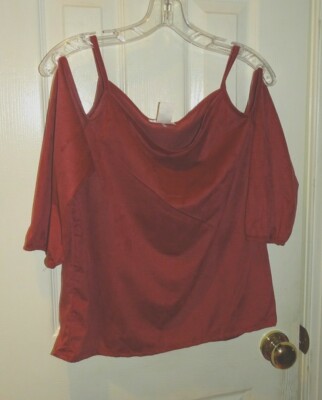 Banana Lemon Women's Cold Shoulder Dark Wine Top Soft size Small S