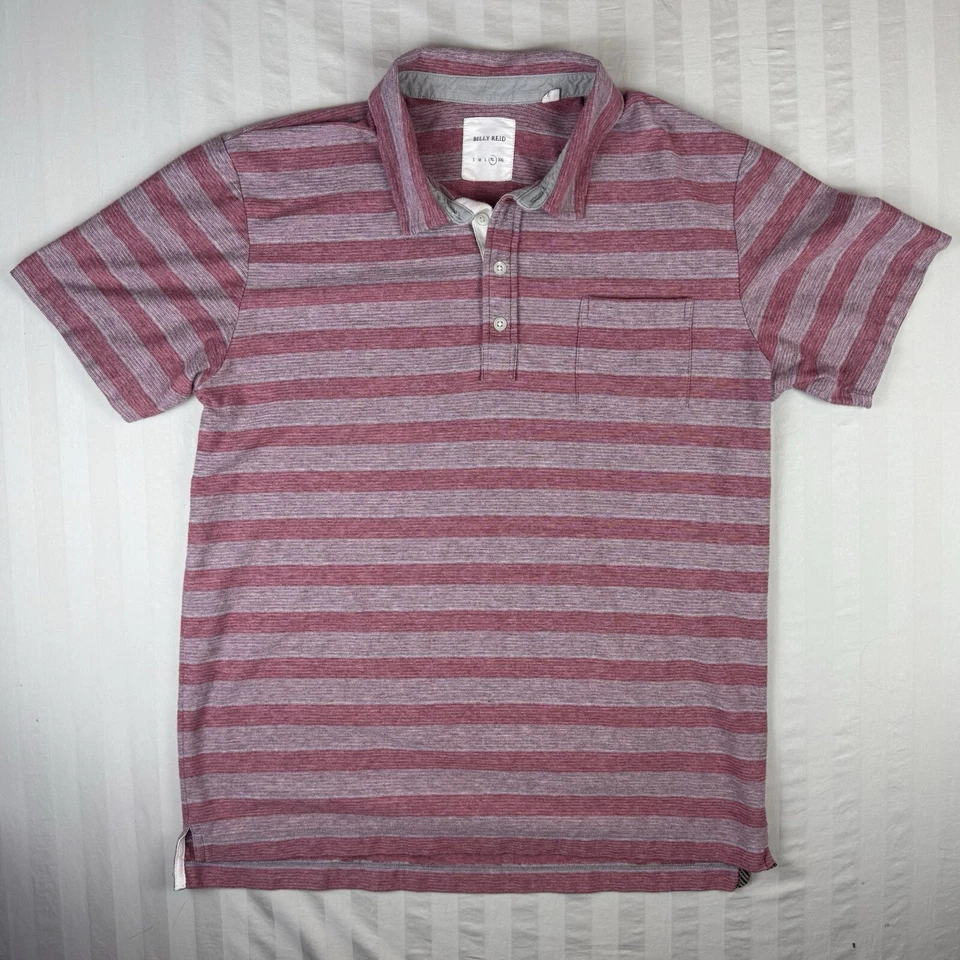 Camisa Polo Billy Reid Para Hombre Talla XL Rayas Rojas Rendimiento Mezcla de Algodón Foto 2 de 4