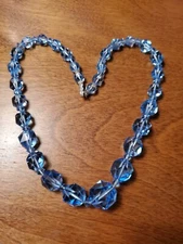 Antique Blue Graduated Crystal Beads Bow Clasp Prom Wedding Black Tie Affair
