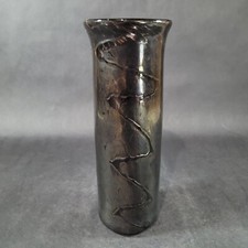 Hand Blown Art Glass Vase Artist Signed Smokey iridescent Smokey Black Gray
