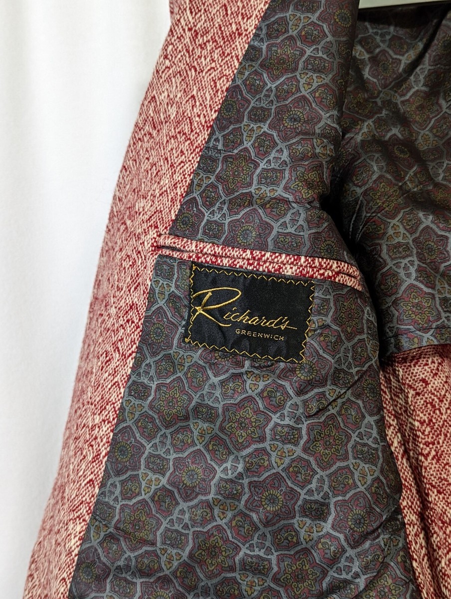 Vintage 70s Mod Red Tweed Geometric Sports Blazer Jacket 40