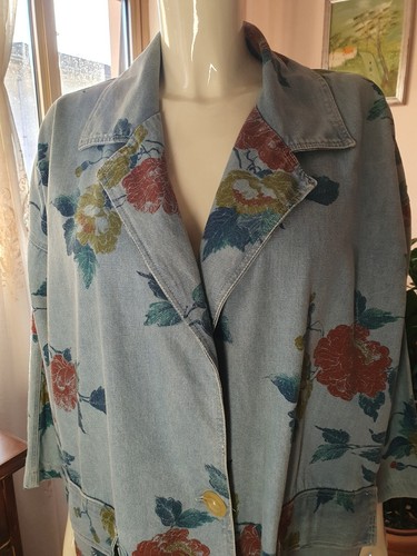 Trench in denim Vintage stampa floreale taglia L-XL Donna - Foto 3 di 24