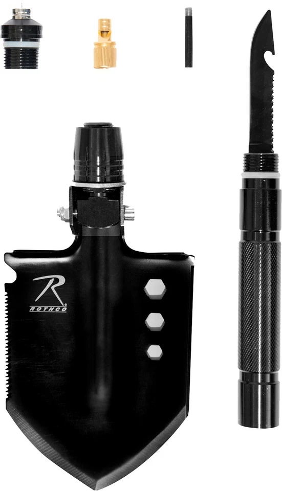 Pala multiherramienta grande de acero 8 en 1 supervivencia camping exterior cuchillo sierra negro Foto 4 de 4