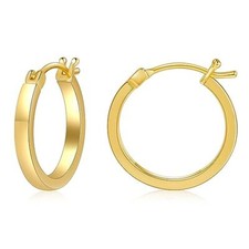 Gold Hoop Earrings for Women,14K Gold Plated Flatted with Sterling Silver,20mm