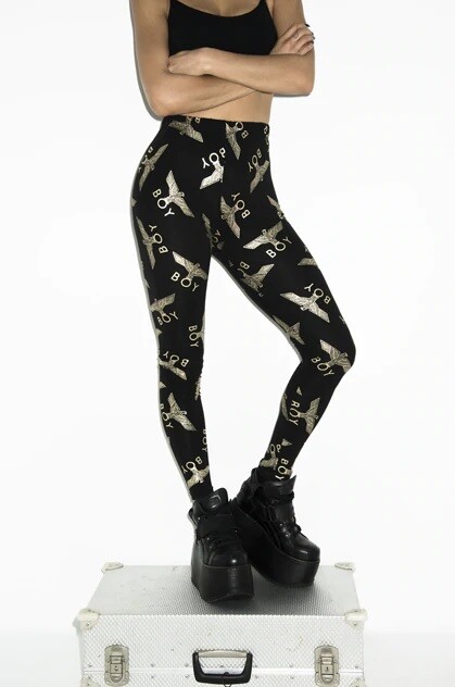 BOY LONDON EAGLE PRINT LEGGINGS BLK/GOLD SML DESIGNER VINTAGE PUNK