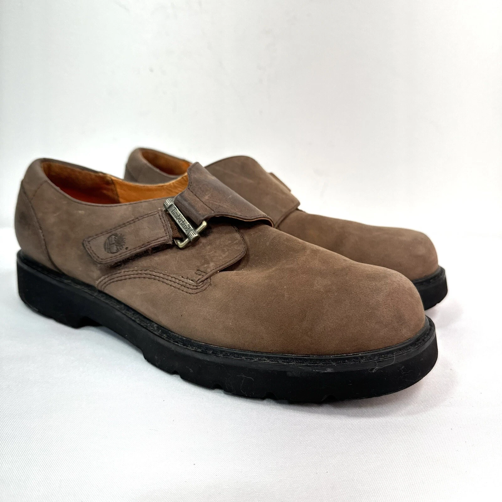 Scarpe Timberland pelle cinturino monaco marrone beige eleganti nabuk donna taglia 10 LEGGI