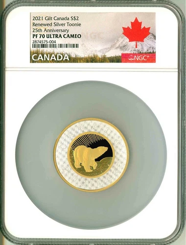 2021 Canada S$2 Polar Bear Gilt Renewed Silver Toonie 25th Ann NGC PF70 UC OGP