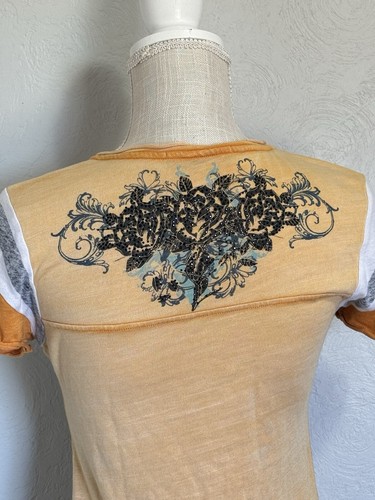 Crash And Burn Graphic Orange V Neck Y2K Short Sleeved Women’s Tee Shirt Size S - Picture 5 of 6