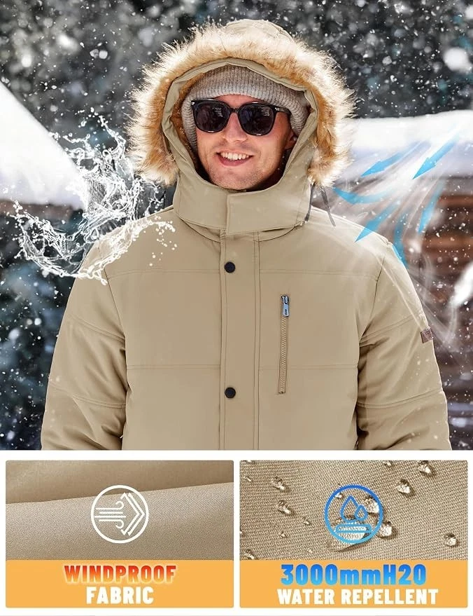 TACVASEN Men's Winter Jacket with Hood Water Repellent Windproof Thicken Parka image 5