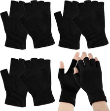 4 Pairs Fingerless Gloves for Women Men, Winter Knitted Half Finger Gloves, Fit