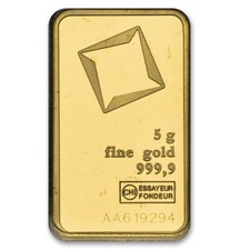 5 gram Gold Valcambi Bar w/ Assay 4433.12 per troy oz