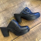 Pre-Owned Born Leather Platform Mules Black Chunky High Heel Buckle Clogs Size 8 — photo 8