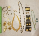 Mostly Vintage golden tone costume jewelry lot floral brooch mesh necklace ring