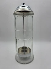 Vintage TableCraft Glass Straw Holder Dispenser Chrome Metal Lid 11 Inch Heavy