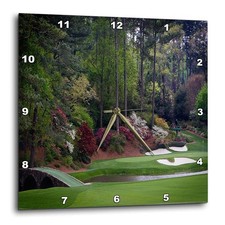 Silent Wall Clock 10" Augustas Amen Corner GolfCourse Golfers on BridgeLandscape