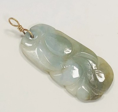 Vintage natürlicher Jadeit Blatt Erbsenschote Anhänger 14K Gold Kaution geschnitzte Jade 2,25''