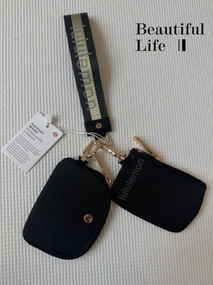 US Black Gold Lulemon Style Key Wallet Wristlet Dual Pouch Buckle Bag With Wrist
