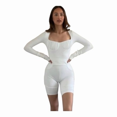 Maniere De Voir Sz 10 Leather Plisse Playsuit Romper Jumpsuit White New #F6-1