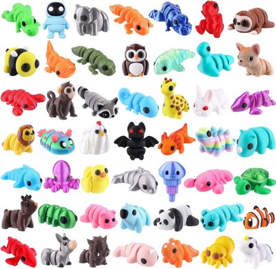 50Pcs Mini 3D Printed Animals for Kids Little 3D Printed Figurines for Party Fav