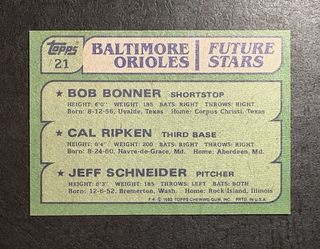 1982 Topps Cal Ripken Jr Rookie Card view 2