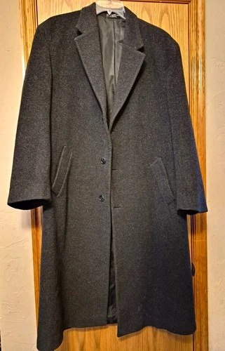 Andrew Fezza Cashmere Blend Overcoat Mens 44R Charcoal Gray Italian Fabric Coat - product listing photo