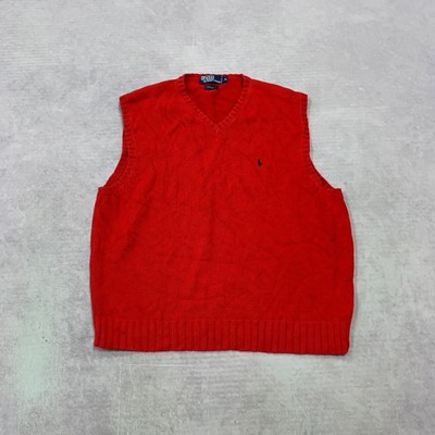 Vintage Polo Ralph Lauren Pullover Weste V-Ausschnitt Opa Grobstrick Pulli Herren