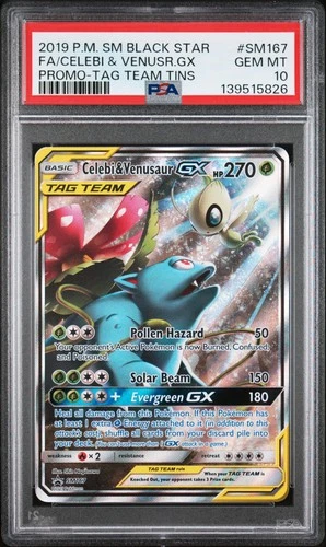 2019 POKEMON SM BLACK STAR PROMO #SM167 FULL ART/CELEBI & VENUSAUR GX PSA 10