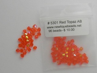 96 BEADS # 5301 SWAROVSKI BEADS 4MM RED TOPAZ AB