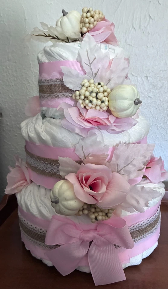 Pañal Pastel Baby Shower Regalo/Pieza Central Rosa Calabaza Tema Otoño Foto 2 de 2