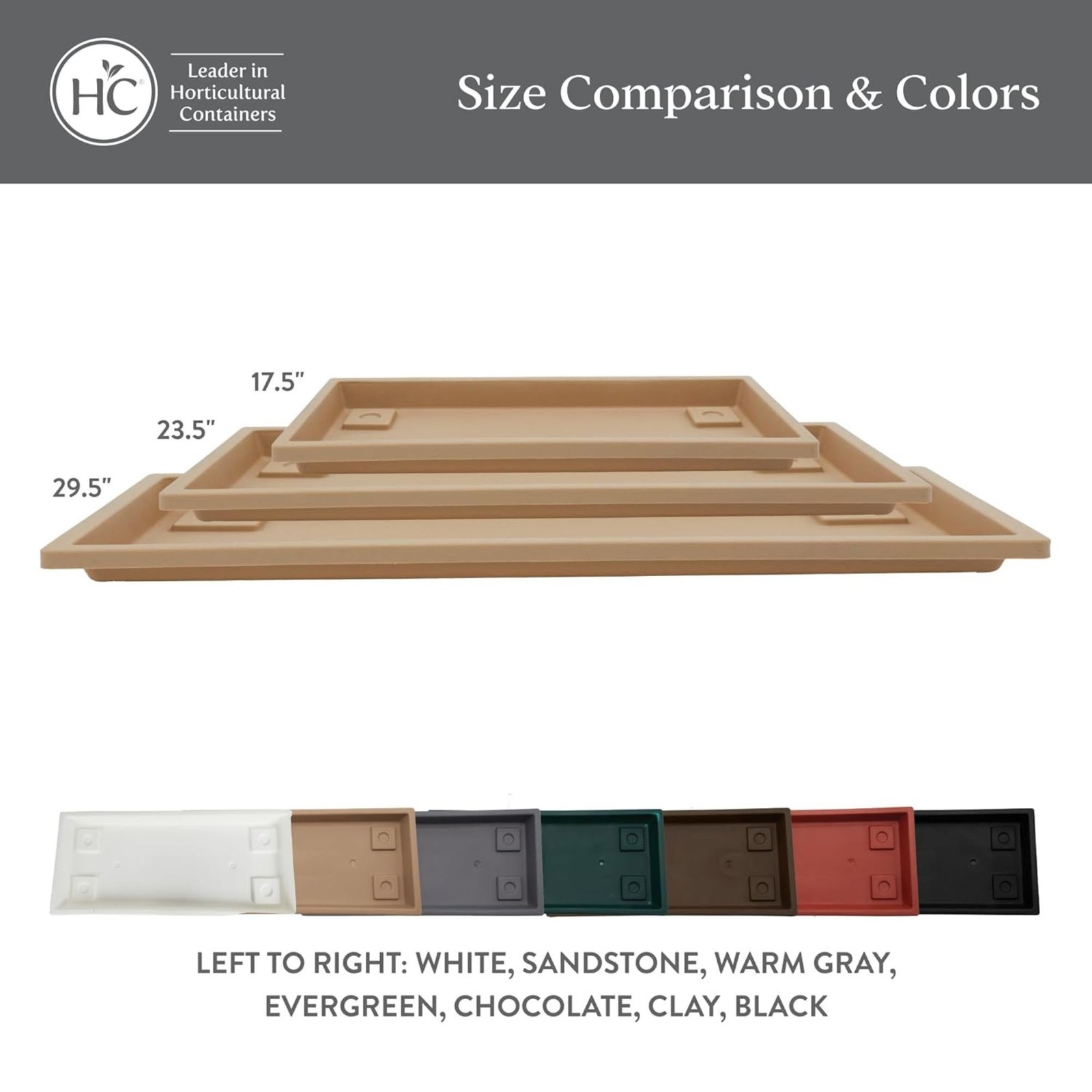 The HC Companies Venetian Rectangular Plant Tray, Plastic Drip Saucer, Black