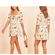 Reformation Cirrus Dress, Janeiro print, size 6, white with flora and fauna