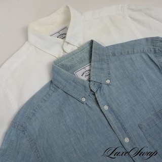 LOT X2 Portuguese Flannel Made in Portugal White OCBD Denim Chambray Shirt S NR