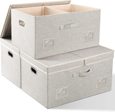 75 Quarts Extra Large Decorative Storage Bins with Lids, 3 Packs Beige Collapsib