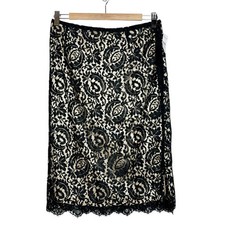 Vintage Y2K Black Tan Lace Skirt Womens Size 10 Talbots Whimsigoth Fairy Grunge