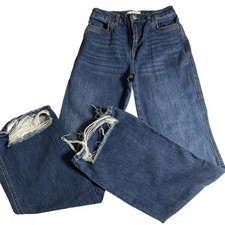 WE THE FREE Free People high-rise wide-leg style distressed, raw-edge hem SZ 26
