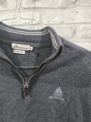 Peter Millar 100% Merino Wool 1/4 Zip Sweater M Congressional Logo Rib Hem Arms