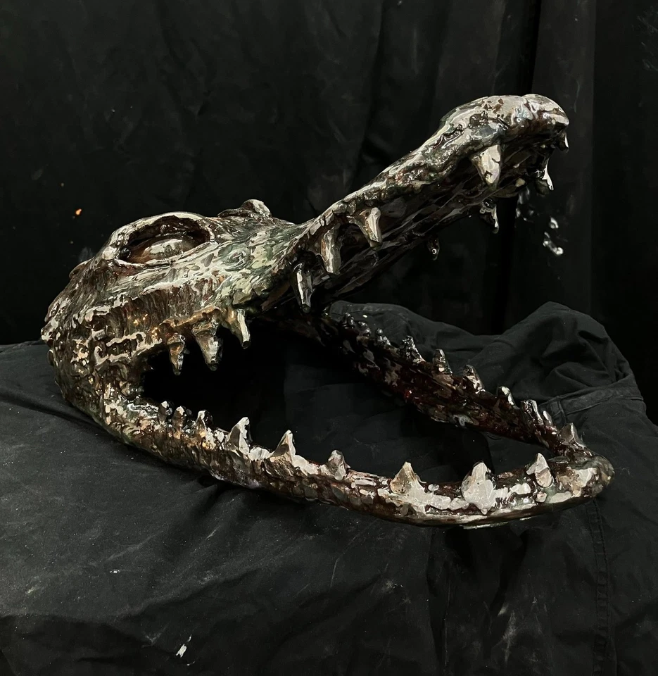 Metal Alligator Head Sculpture Handmade out of Recycled Metal – One-of-a-Kind - Image 2 of 3