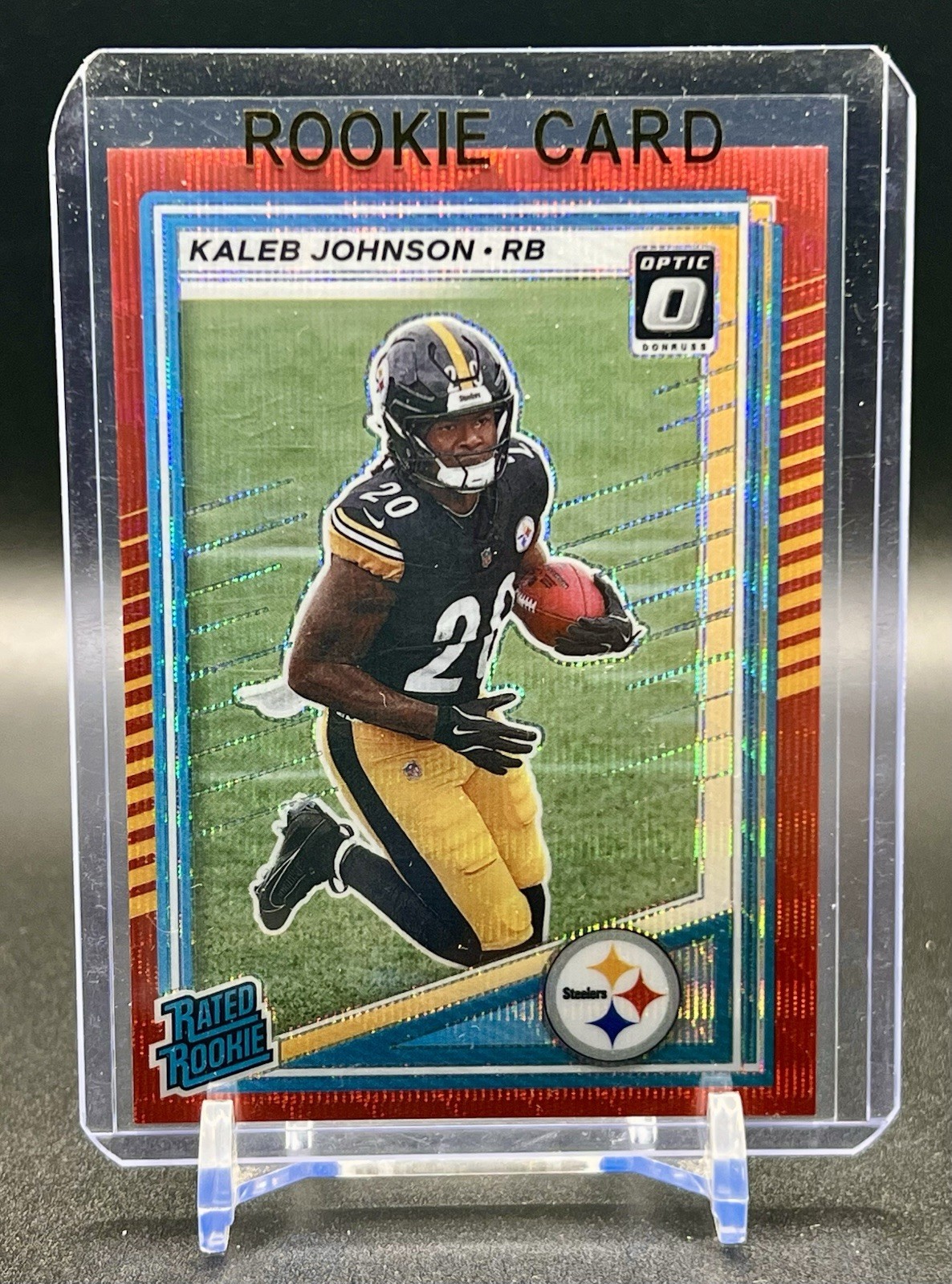 2025 Panini Donruss Kaleb Johnson Rated Rookie Optic Preview Red Wave Prizm #322