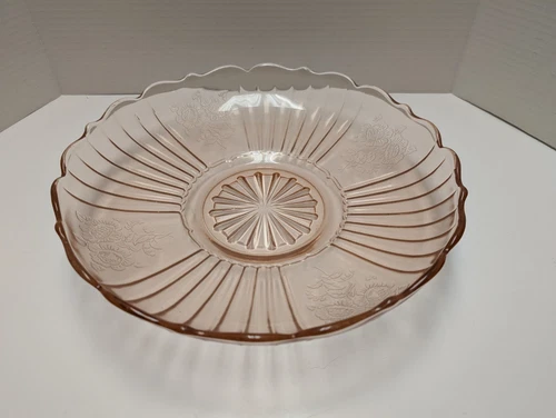 VTG 1930s Pink Depression Glass Mayfair Anchor Hocking Open Rose 12"  Low Bowl