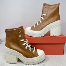 Converse Chuck 70 De Luxe Heels Leather Tan Women's Platform Lift A12866C